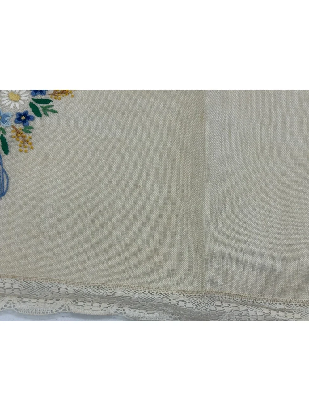 Vintage Embroidered Table Runner Topper Dresser Scarf Floral Lace Trim 18
